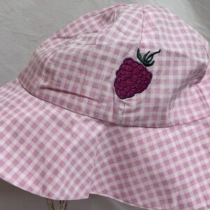 American Girl Pink Gingham Kids Sun Hat with Raspberry Embroidery 100% Cotton